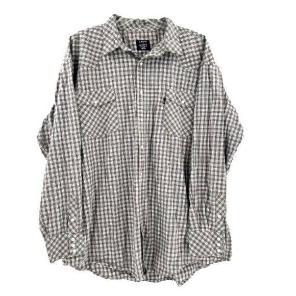 Lakin McKey Pearl Snap Men's‎ Shirt Western Rodeo Cowboy 3XLT Tall Brown Plaid - Picture 4 of 6